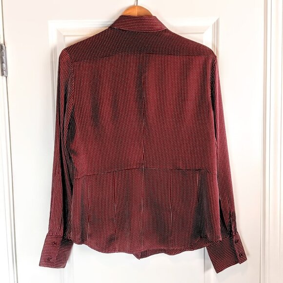 AK Anne Klein Burgundy Polka Dot Silk Blouse - Picture 2 of 6